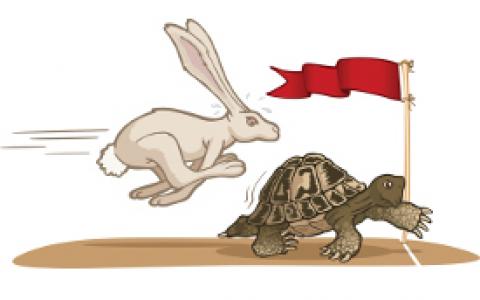 A Turtle at the Finish Line and a Rabbit Trying to Beat it